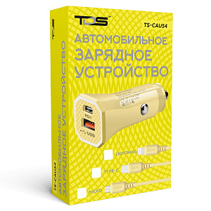 TDS TS-CAU54 Желтый ЗУ авто USB + кабель iOS Lightning (Type-C, 2400mA)